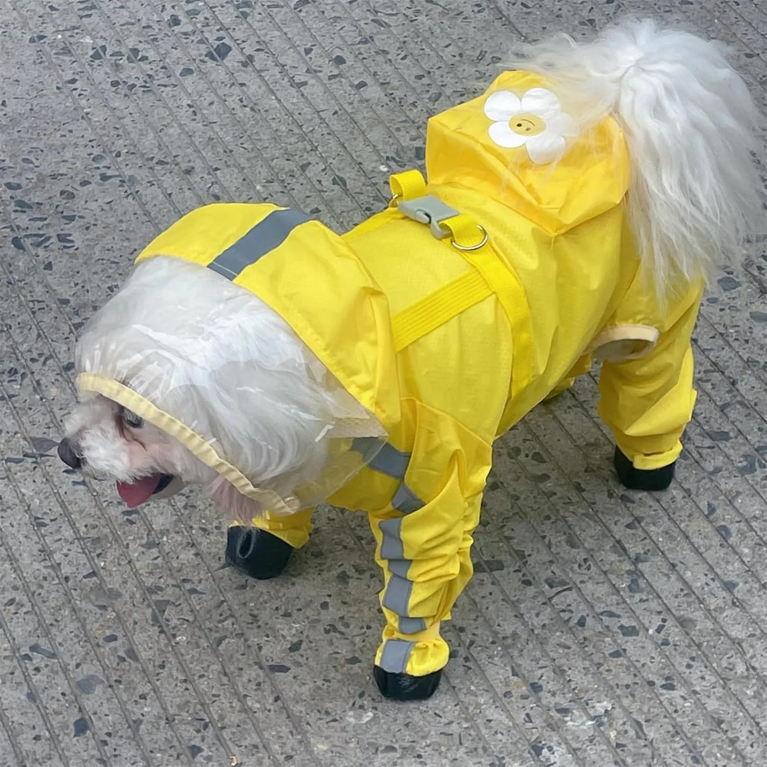 Dog Raincoat with Boots,Waterproof Dog Raincoats with Hood for Small Medium Large Dogs,Raincoat with Reflective Strap, Lightweight Rain Jacket with Leash Hole (Yellow Flower, X-Small)