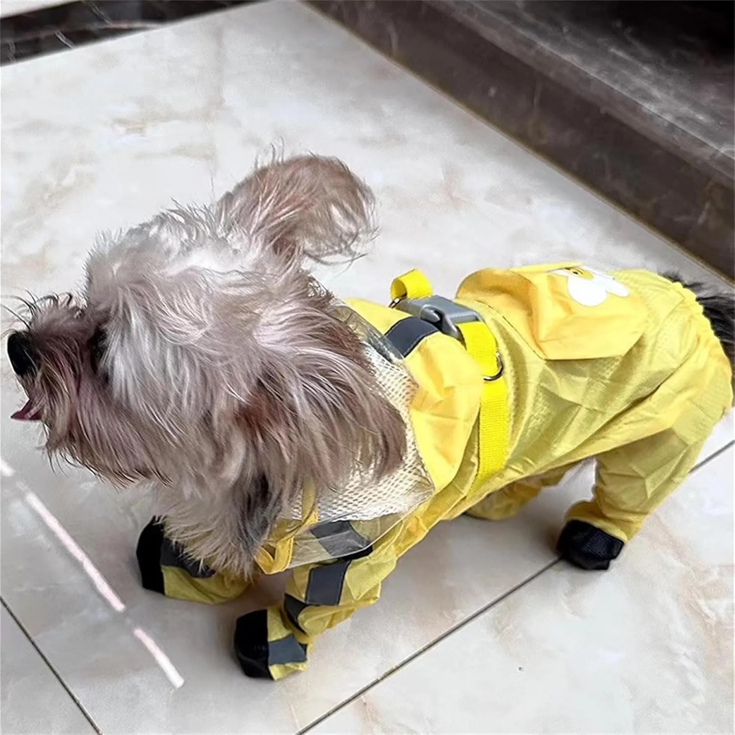 Dog Raincoat with Boots,Waterproof Dog Raincoats with Hood for Small Medium Large Dogs,Raincoat with Reflective Strap, Lightweight Rain Jacket with Leash Hole (Yellow Flower, X-Small)