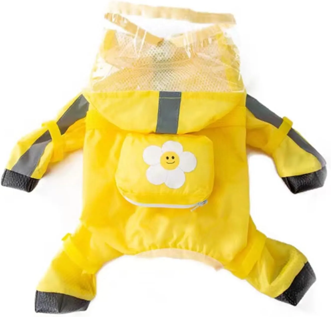 Dog Raincoat with Boots,Waterproof Dog Raincoats with Hood for Small Medium Large Dogs,Raincoat with Reflective Strap, Lightweight Rain Jacket with Leash Hole (Yellow Flower, X-Small)