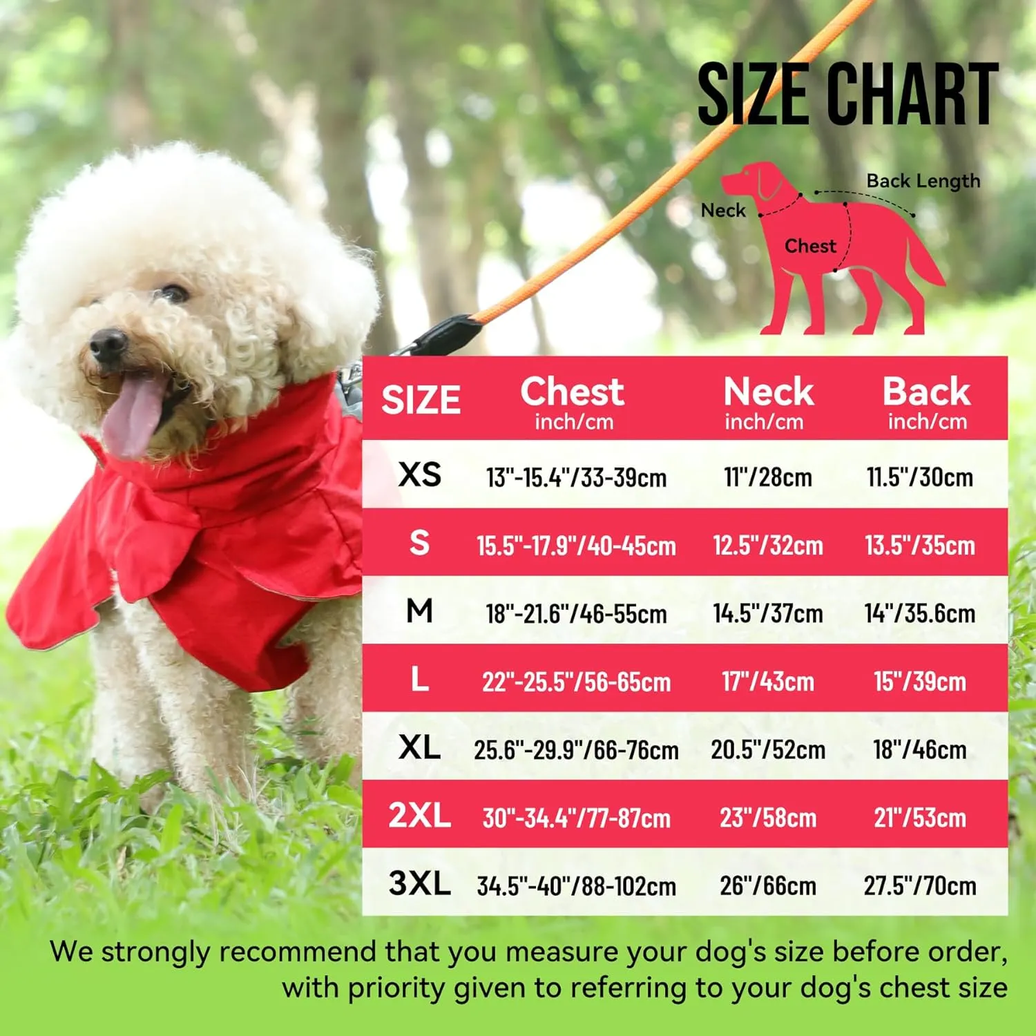 Dog Raincoat with Harness Built in,Outdoor Waterproof Puppy Rain Jacket for Large Dogs,Adjustable Waist by Strap Doggie Rain Coats,Red XL