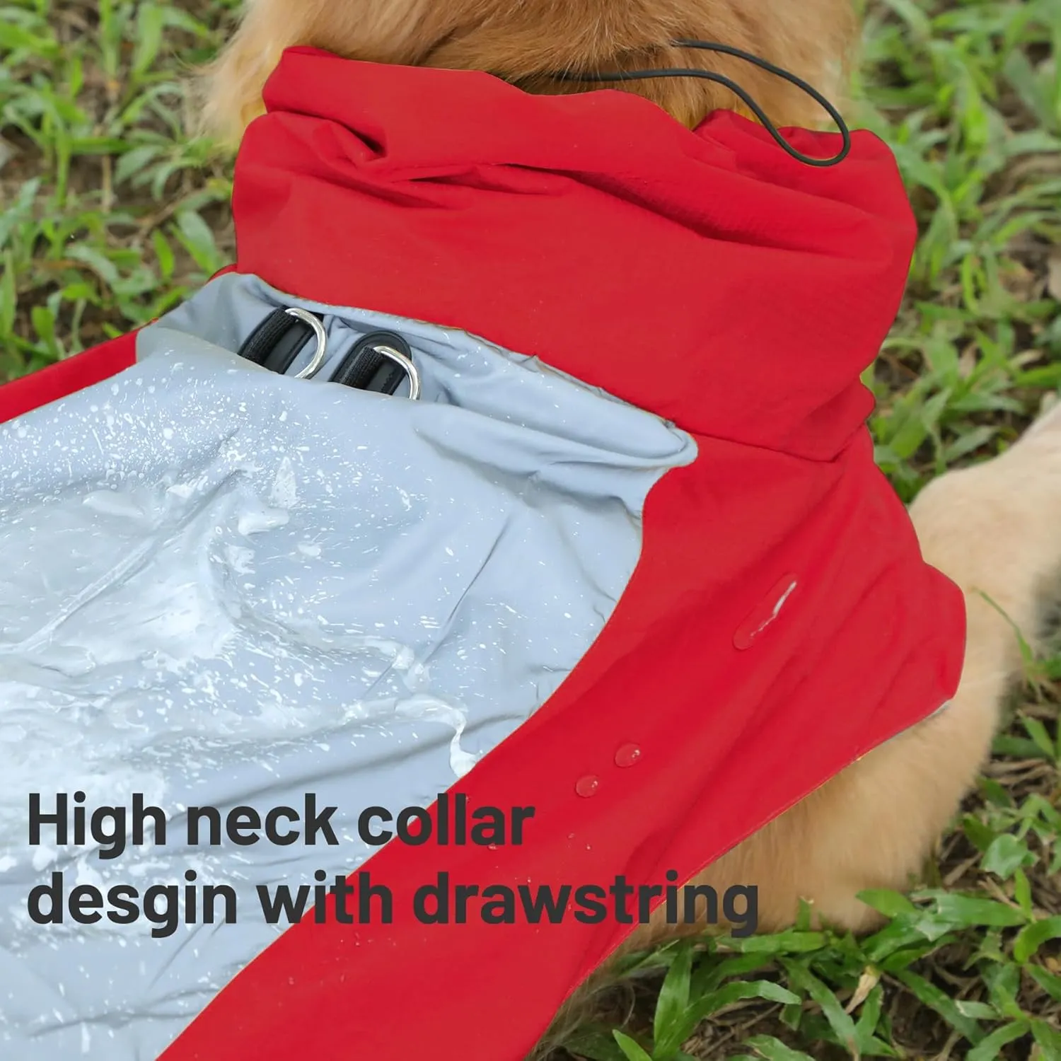 Dog Raincoat with Harness Built in,Outdoor Waterproof Puppy Rain Jacket for Large Dogs,Adjustable Waist by Strap Doggie Rain Coats,Red XL