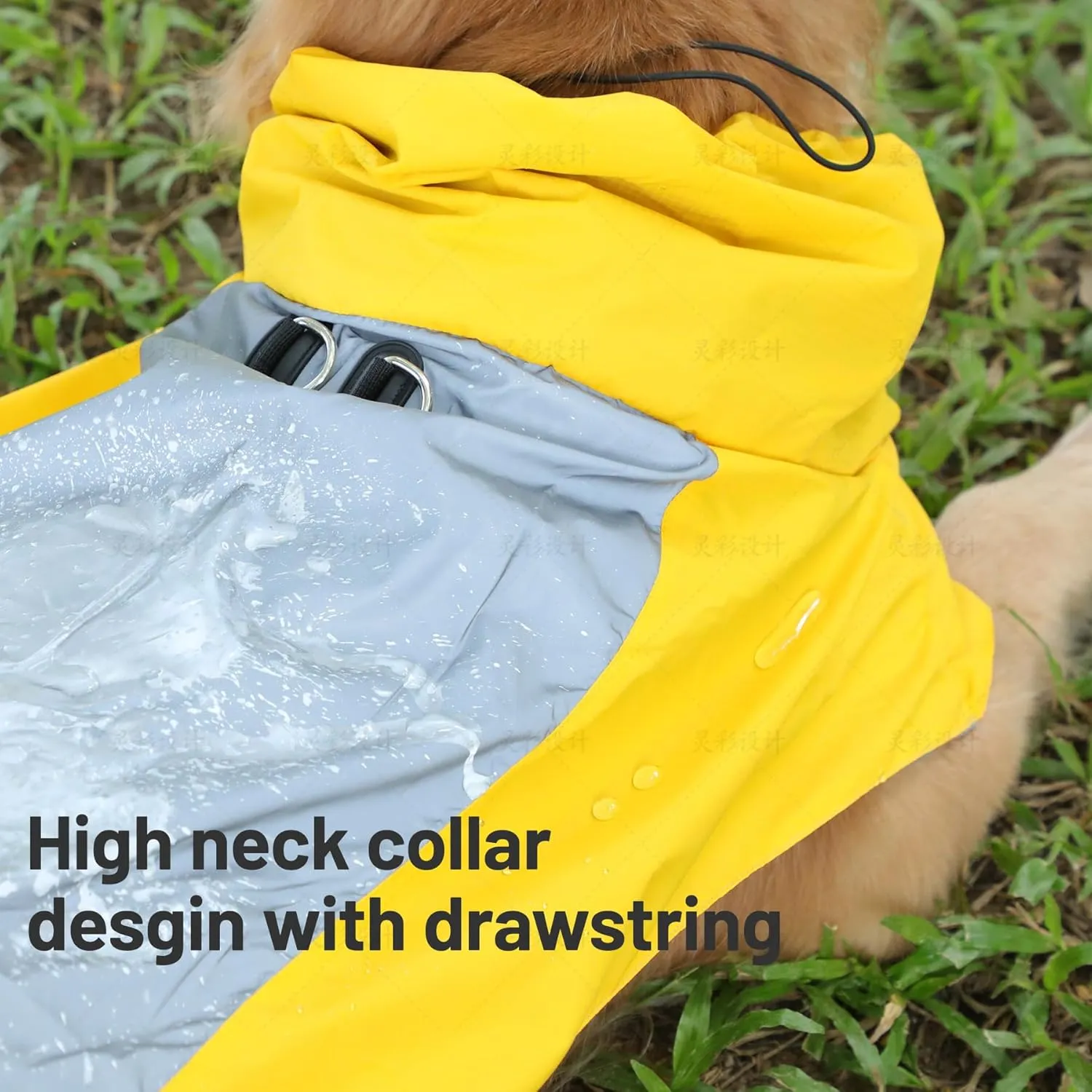 Dog Raincoat with Harness Built in,Outdoor Waterproof Puppy Rain Jacket for Large Dogs,Adjustable Waist by Strap Doggie Rain Coats,Yellow XL