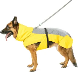 Dog Raincoat with Harness Built in,Outdoor Waterproof Puppy Rain Jacket for Large Dogs,Adjustable Waist by Strap Doggie Rain Coats,Yellow XL