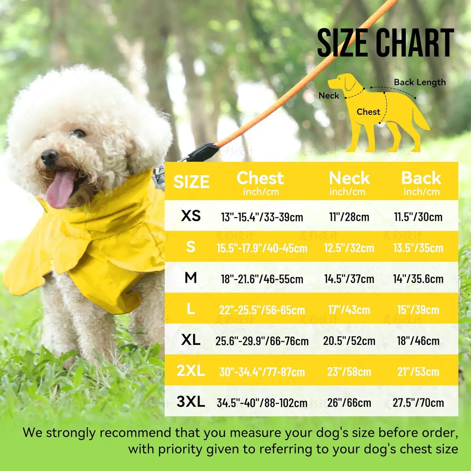 Dog Raincoat with Harness Built in,Outdoor Waterproof Puppy Rain Jacket for Large Dogs,Adjustable Waist by Strap Doggie Rain Coats,Yellow XL