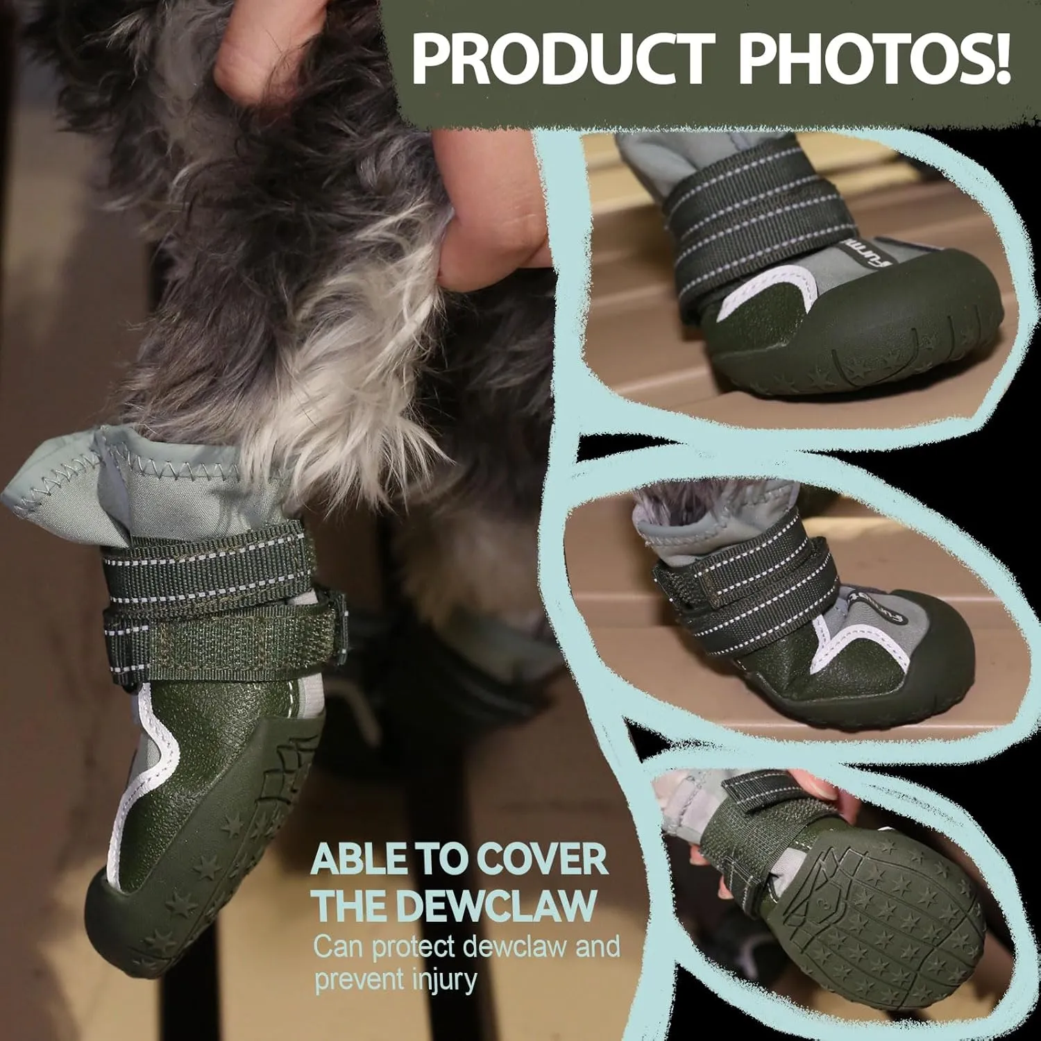 Dog Shoes for Large Small Medium Dogs,Dog Booties for Indoor Hardfloors Anti-Slip,Reflective Strip Waterproof Dog Boots & Paw Protectors for Outdoor Walking Hot Pavement,Winter Snow (Green-1)