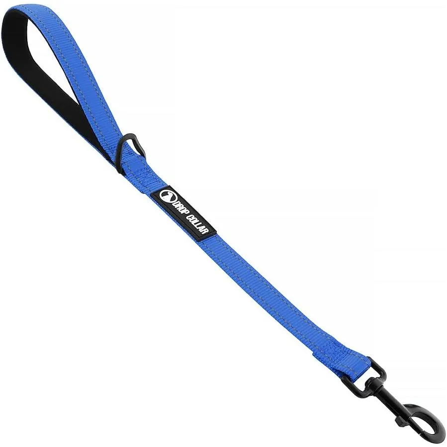 Drop Collar Reflective Nylon Leash with Sleek D-Ring for Accessories & Soft Padded Gel Handle for Comfort (Shorty)