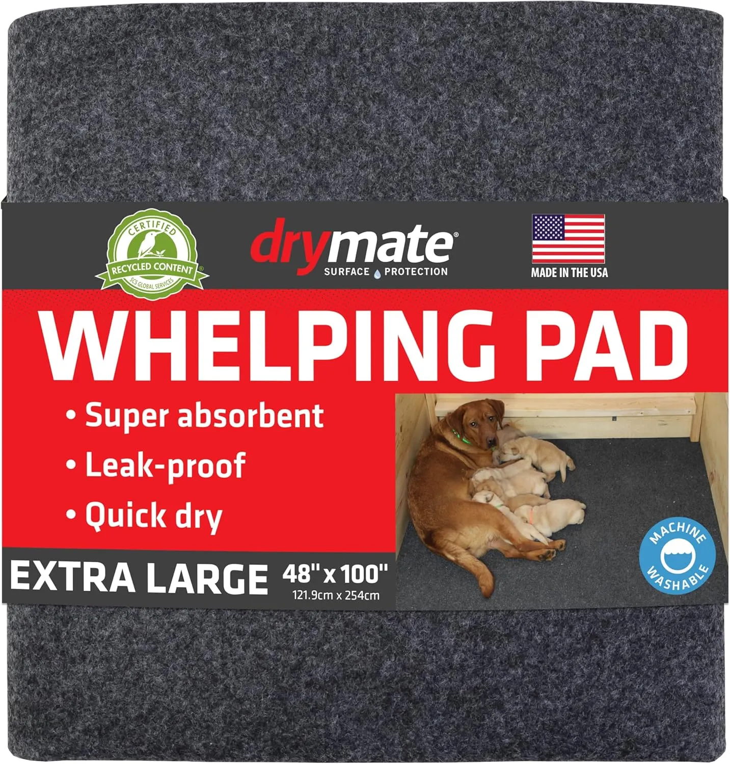 Drymate Whelping Box Liner Mat, Washable and Reusable Dog Puppy Pee Pad, Absorbent, Waterproof, Durable, Can Be Cut to Fit (USA Made) (48" x 100")