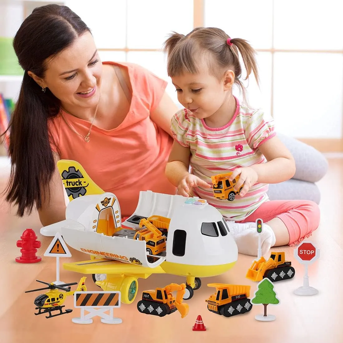 Dwi Dowellin Construction Airplane Toys,Car Toys Set with Light and SoundGreat Birthday Gifts for 3 4 5 6 Years Old Boys (Medium)
