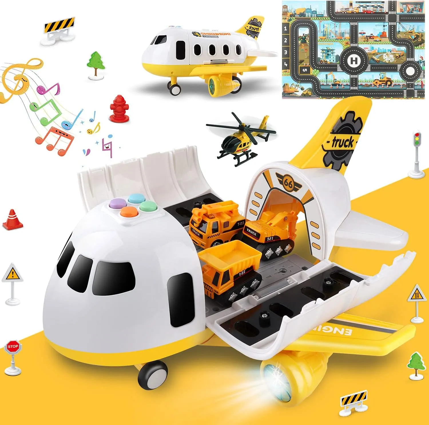Dwi Dowellin Construction Airplane Toys,Car Toys Set with Light and SoundGreat Birthday Gifts for 3 4 5 6 Years Old Boys (Medium)