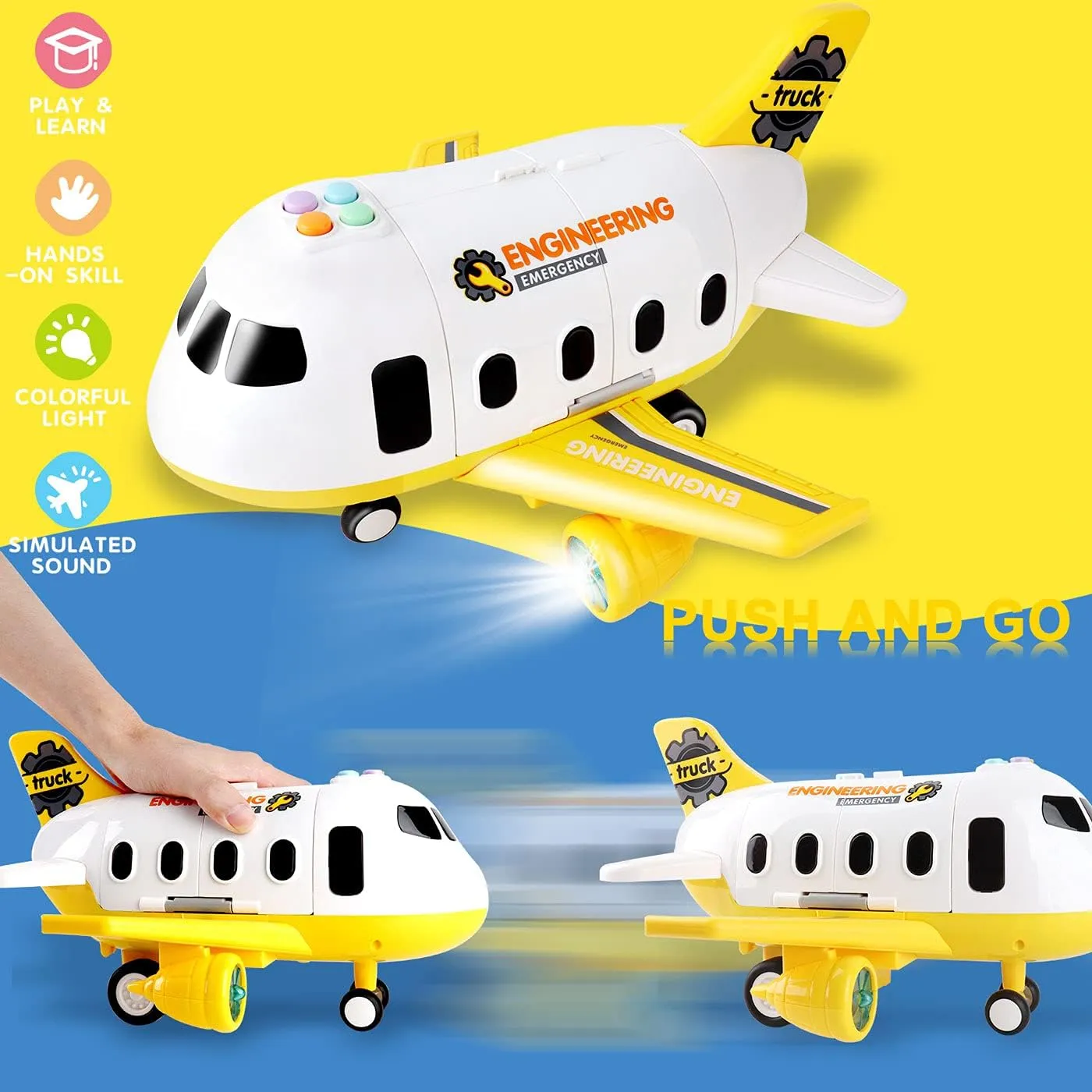 Dwi Dowellin Construction Airplane Toys,Car Toys Set with Light and SoundGreat Birthday Gifts for 3 4 5 6 Years Old Boys (Medium)