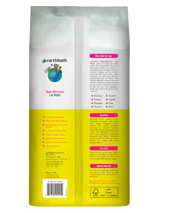 EARTHBATH Hypo-Allergenic Fragrance-Free Cat Wipes - 100 Count | Gentle and Safe Cleaning for Cats