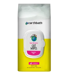 EARTHBATH Hypo-Allergenic Fragrance-Free Cat Wipes - 100 Count | Gentle and Safe Cleaning for Cats