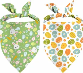 Easter Dog Bandana, 2 Pack Adjustable Holiday Party Pets Rabbit Easter Egg Bandanas Triangle Bibs Cat Scarf Set