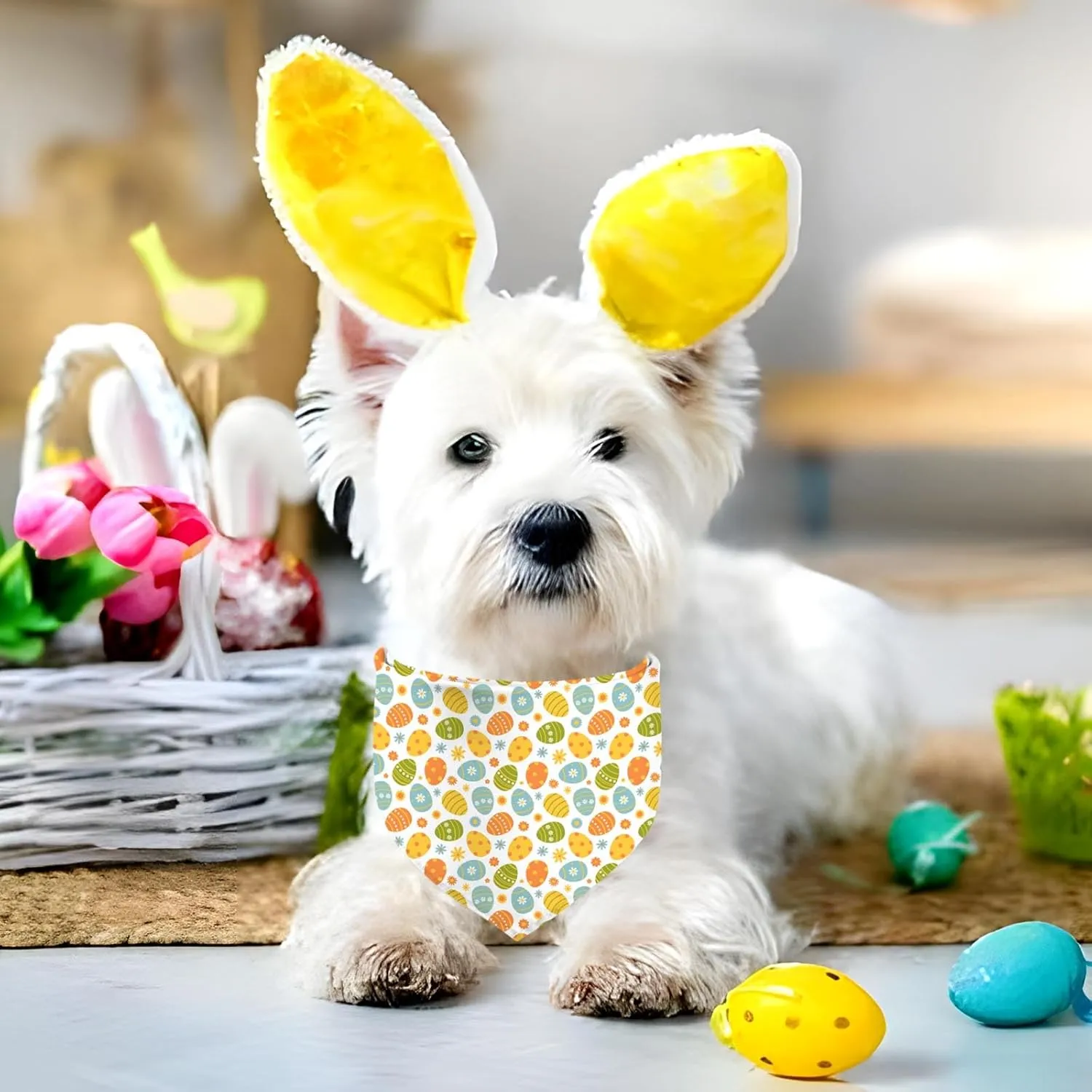 Easter Dog Bandana, 2 Pack Adjustable Holiday Party Pets Rabbit Easter Egg Bandanas Triangle Bibs Cat Scarf Set