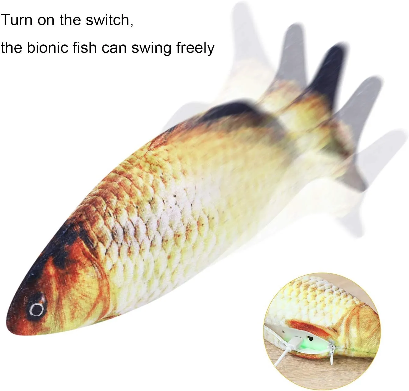 Electric Floppy Fish Dog Cat Toy USB Charged Moving Cat Kicker Fish Toy Moving Tail With Catnip Realistic Flopping Fish Pet Toy Plush Interactive Wiggle Fish Toy for Cats Small Dogs, Machine-Washable