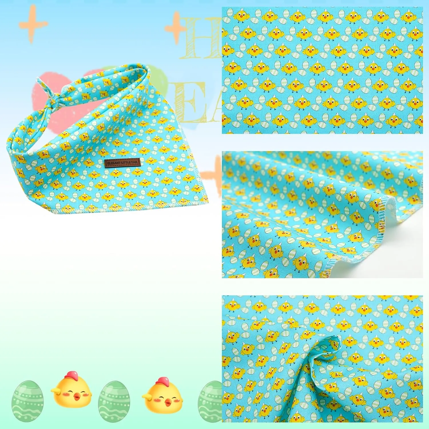 Elegant little tail Easter Dog Bandana, Chicken Eggs 1PC Washable Dog Scarf Female or Male Square Dog Bib Kerchief Scarf Adjustable Pet Bandana for Medium Large Dogs