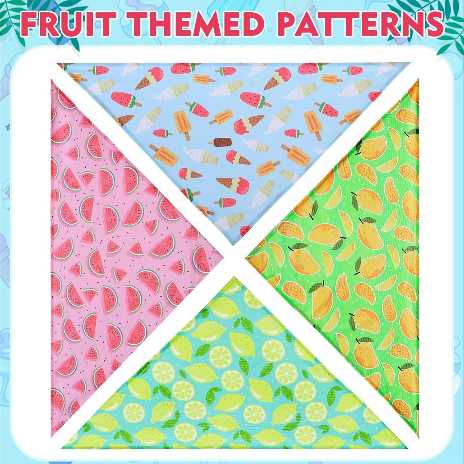 EXPAWLORER Dog Cooling Bandana - 3 Pack Summer Cool Down Hawaii Triangle Pet Scarf Ice Vest Neck Wrap Cooler in Cute Fruits Pattern, Perfect for Small Medium Large Breeds, Large