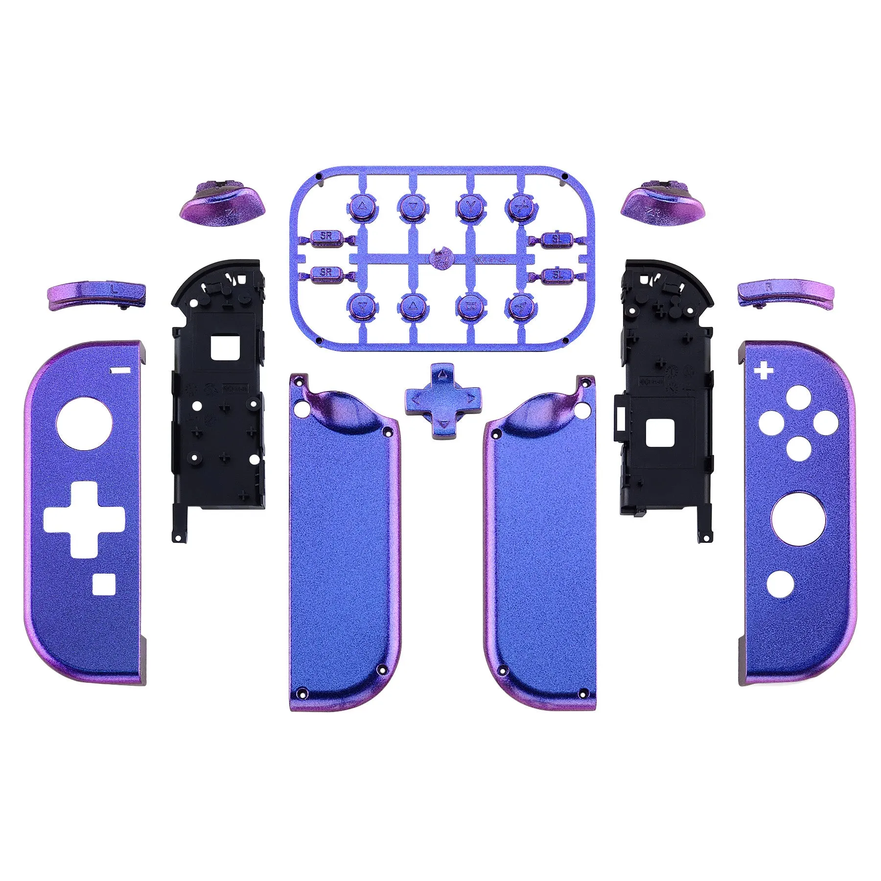 eXtremeRate Chameleon Purple Blue Joycon Handheld Controller Housing (D-Pad Version) with Full Set Buttons, DIY Replacement Shell Case for NS Switch JoyCon & OLED JoyCon - Console Shell NOT Included - JZP301