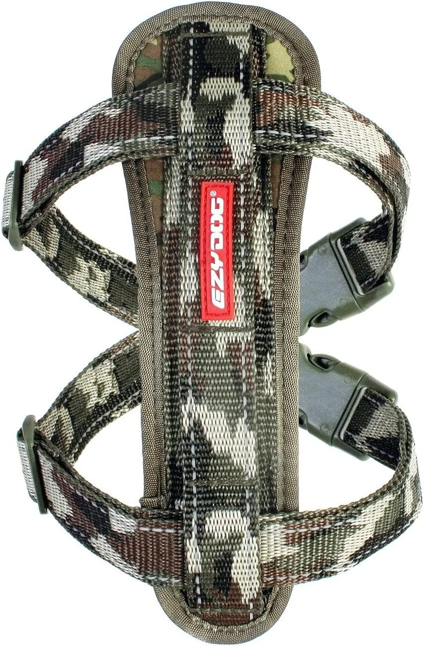 EzyDog Chest Plate No Pull Dog Harness  Escape Proof Harness with Reflective Stitching and Comfort Padding for Easy Walks, Training & Control - Car Restraint Included (Large, Green Camo)