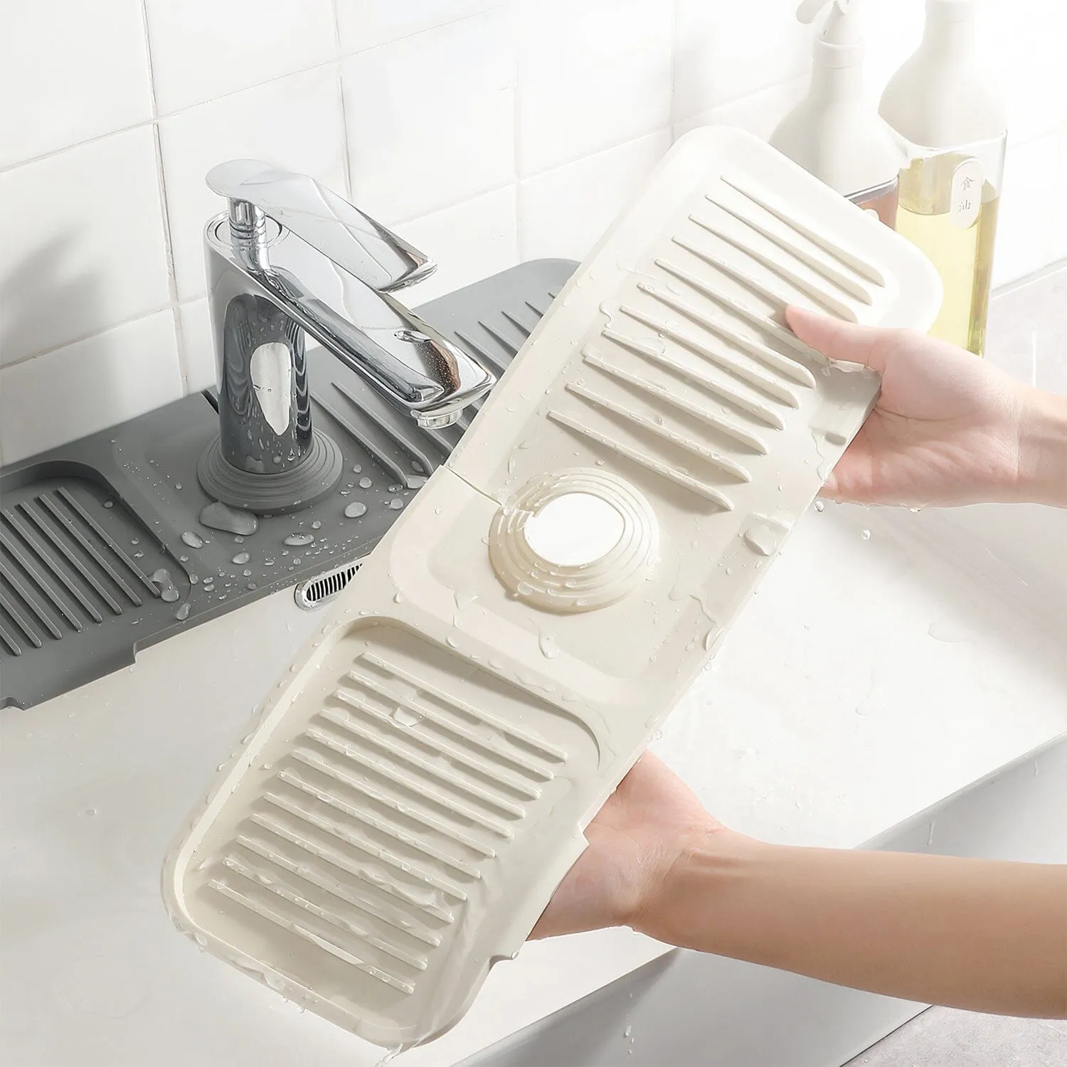 Faucet Splash Mat Sink Tray Water Drainage Pad Sponge Soap Holder