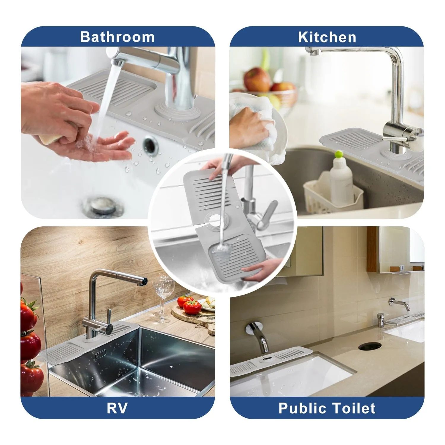 Faucet Splash Mat Sink Tray Water Drainage Pad Sponge Soap Holder