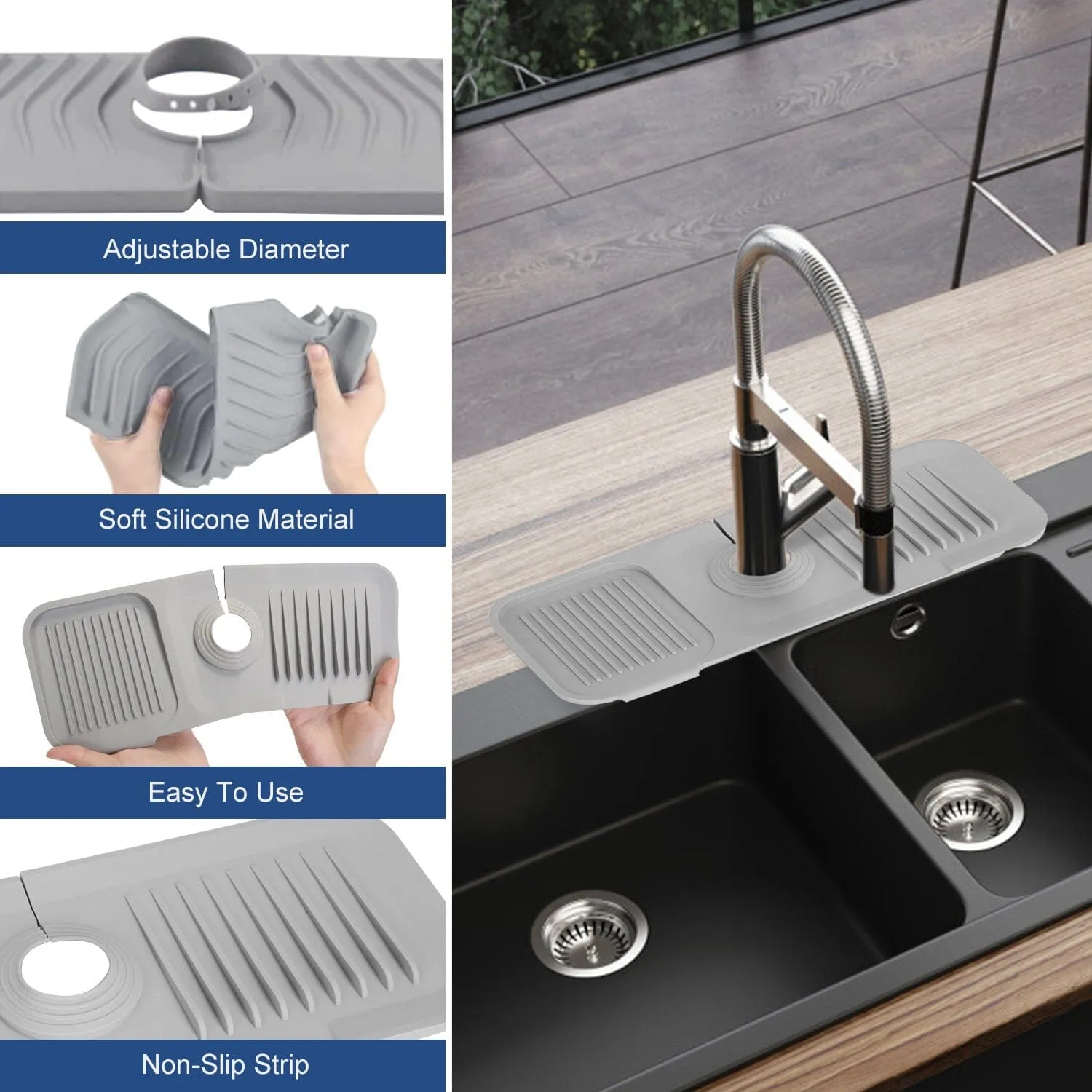 Faucet Splash Mat Sink Tray Water Drainage Pad Sponge Soap Holder