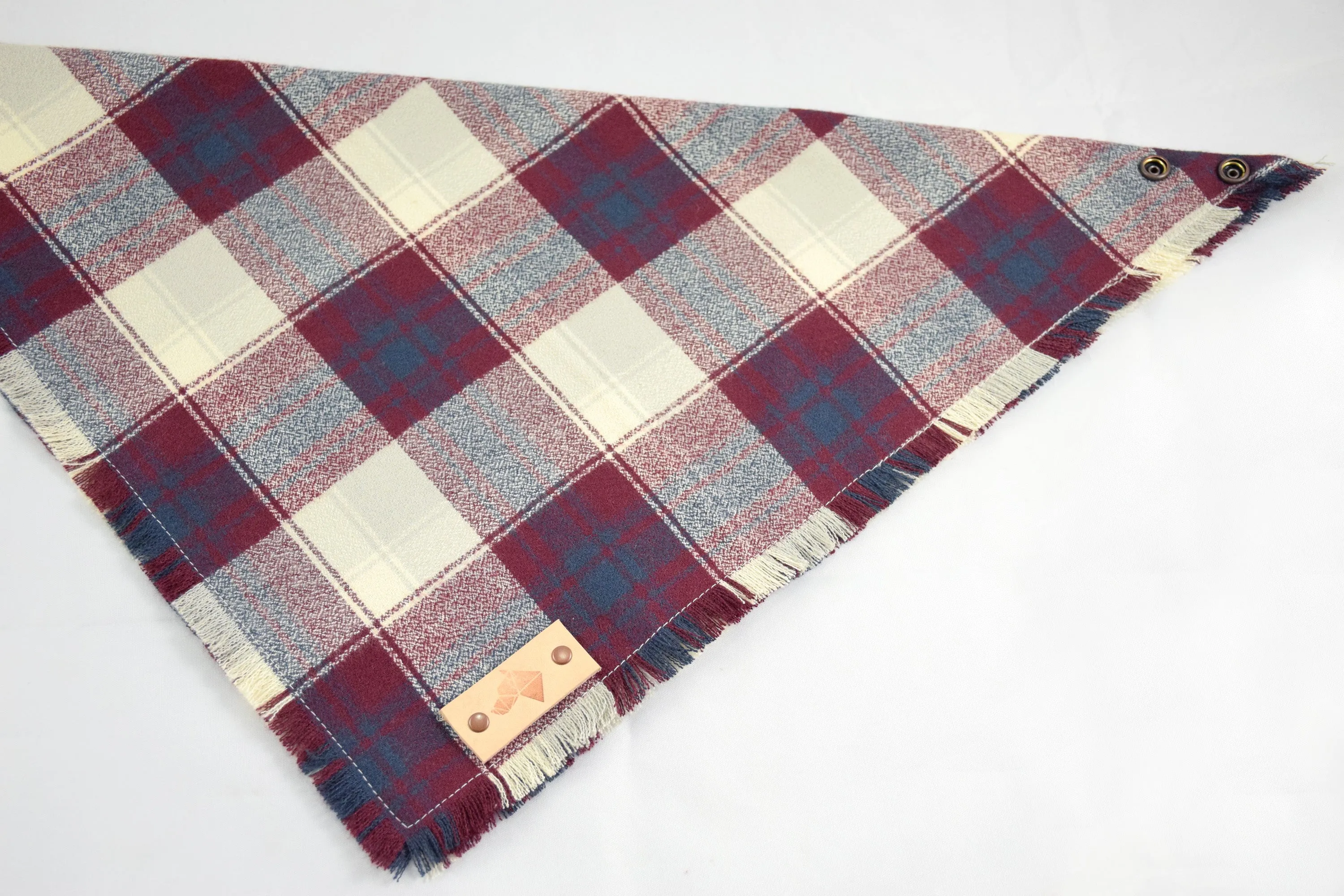 FIRESIDE Fringed Flannel Dog Bandana - Snap/Tie On Cotton Scarf