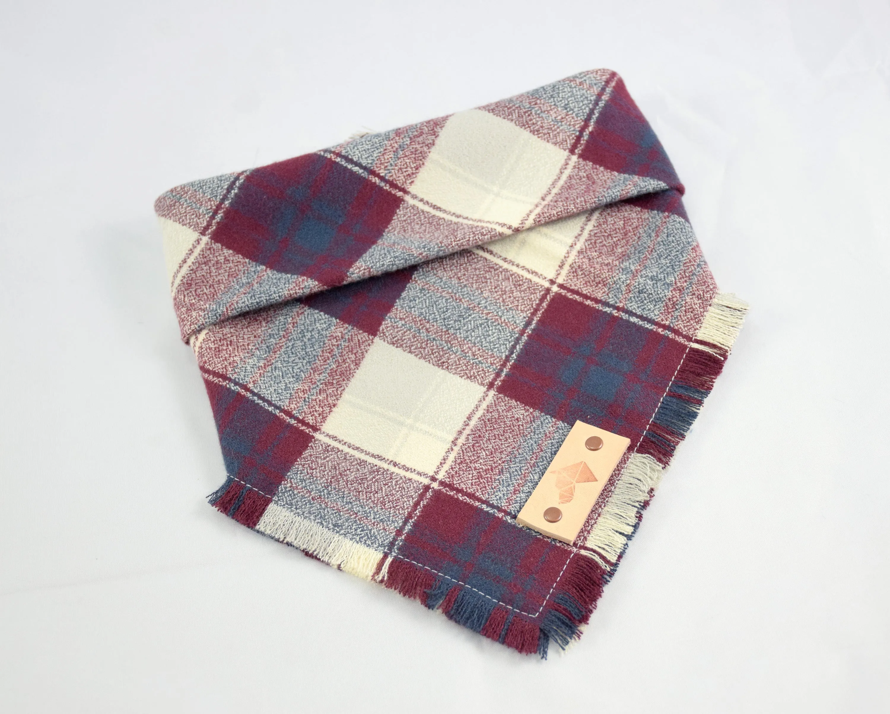 FIRESIDE Fringed Flannel Dog Bandana - Snap/Tie On Cotton Scarf