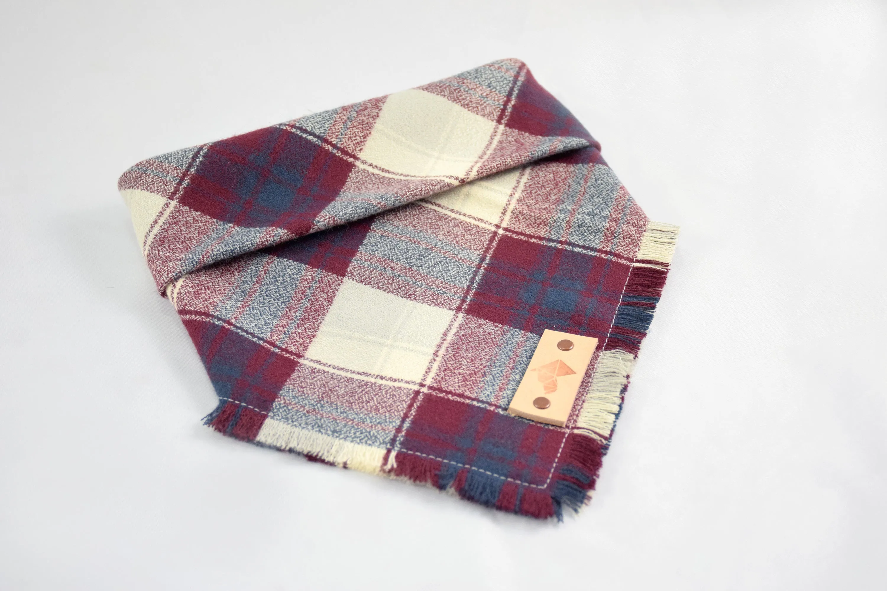 FIRESIDE Fringed Flannel Dog Bandana - Snap/Tie On Cotton Scarf