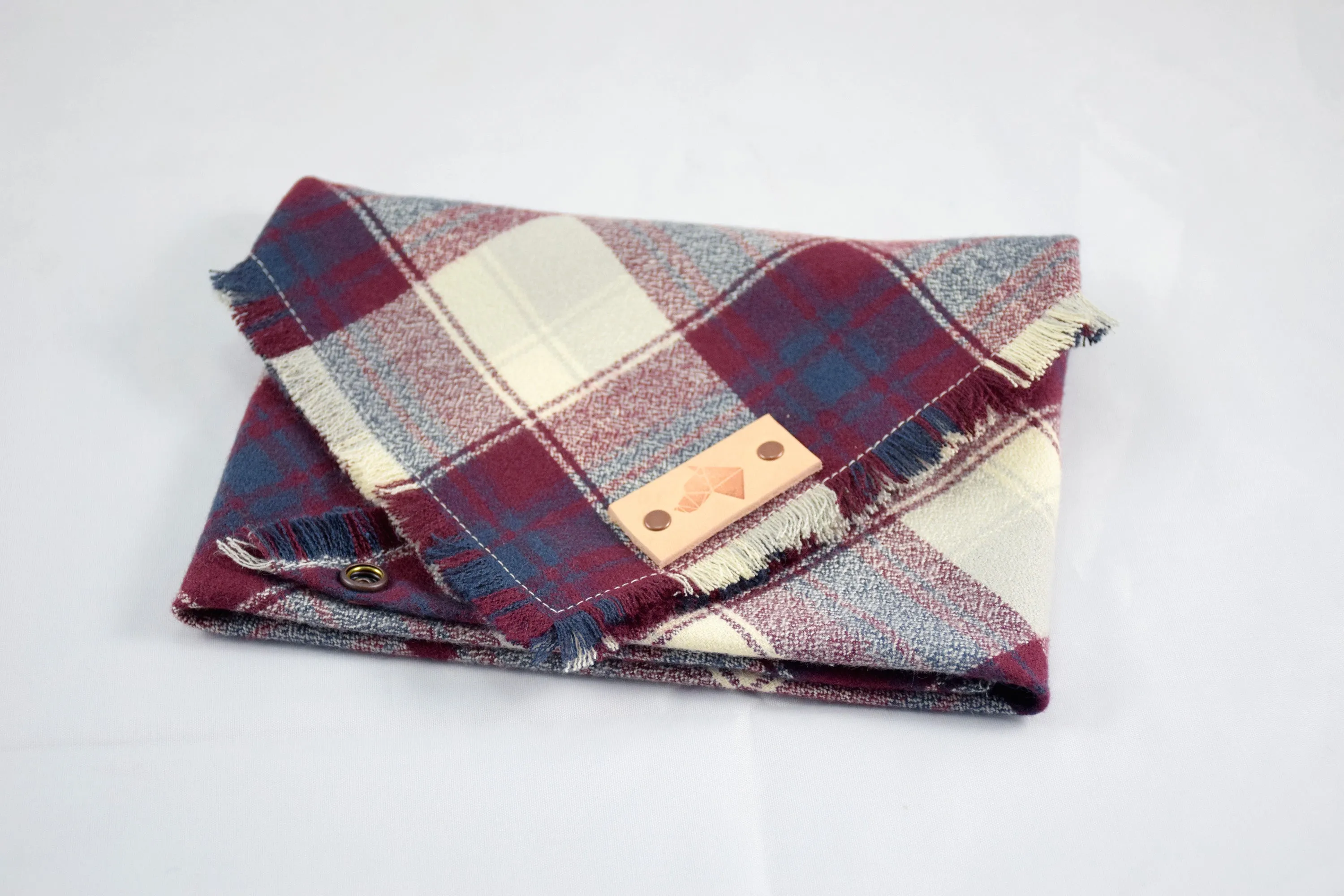 FIRESIDE Fringed Flannel Dog Bandana - Snap/Tie On Cotton Scarf