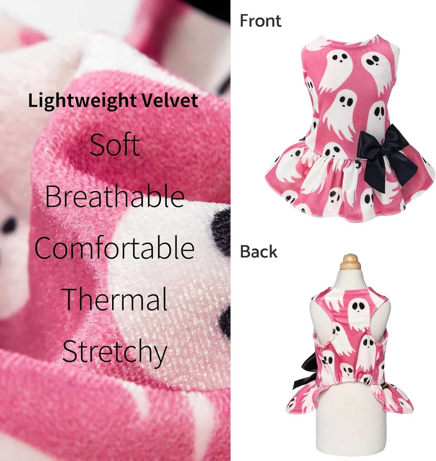 Fitwarm Halloween Ghost Dog Dress, Funny Dog Halloween Costumes, Doggy Clothes for Small Dogs Girl, Pet Apparel, Pink, White, Black, Medium
