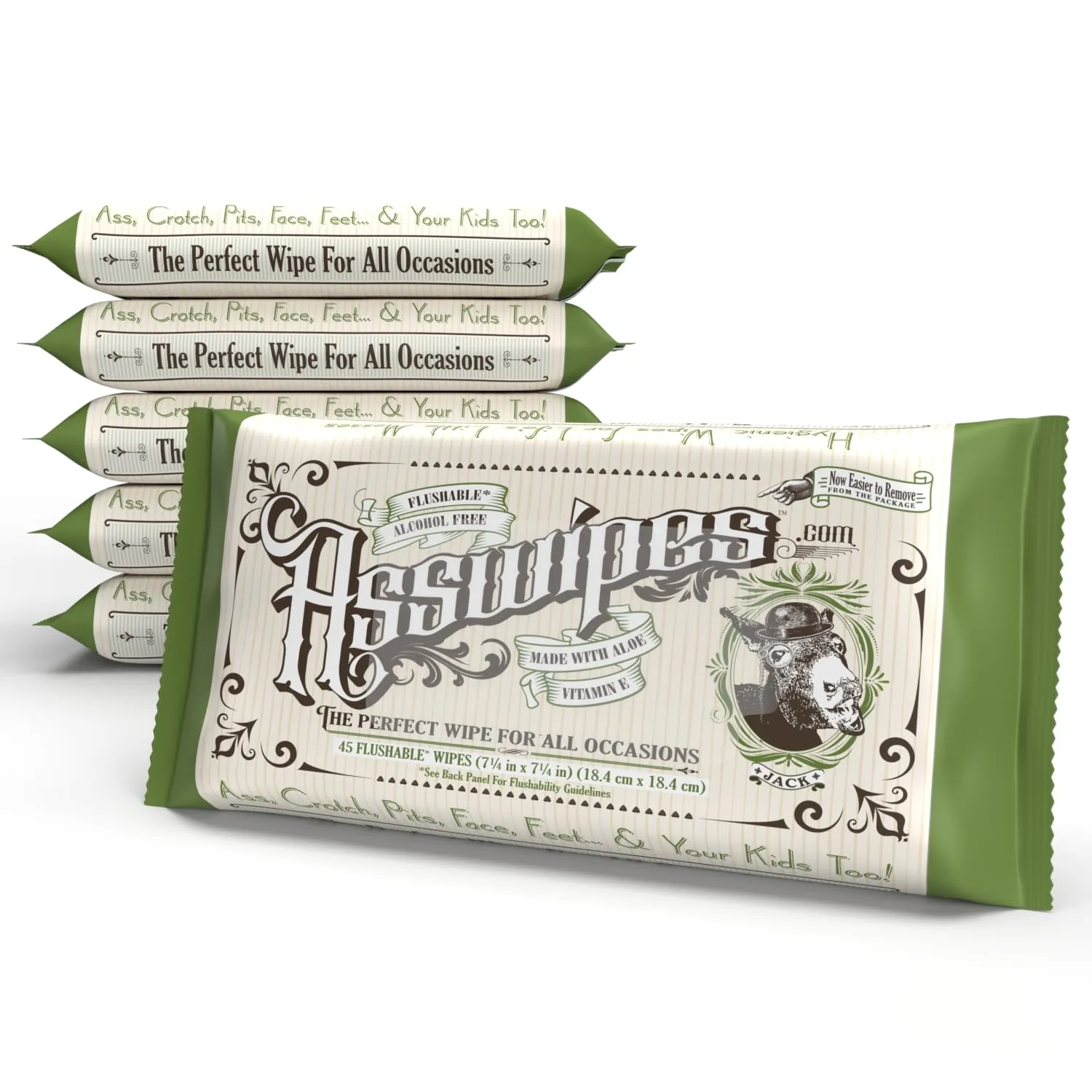 Fresh Body FB Asswipes Flushable 270 Wipes for Adults Personal Cleansing Body, Bathroom & Butt Wipes for Men, Women with Aloe and Vitamin E - Made without Alcohol or Fragrance (Pack of 6)