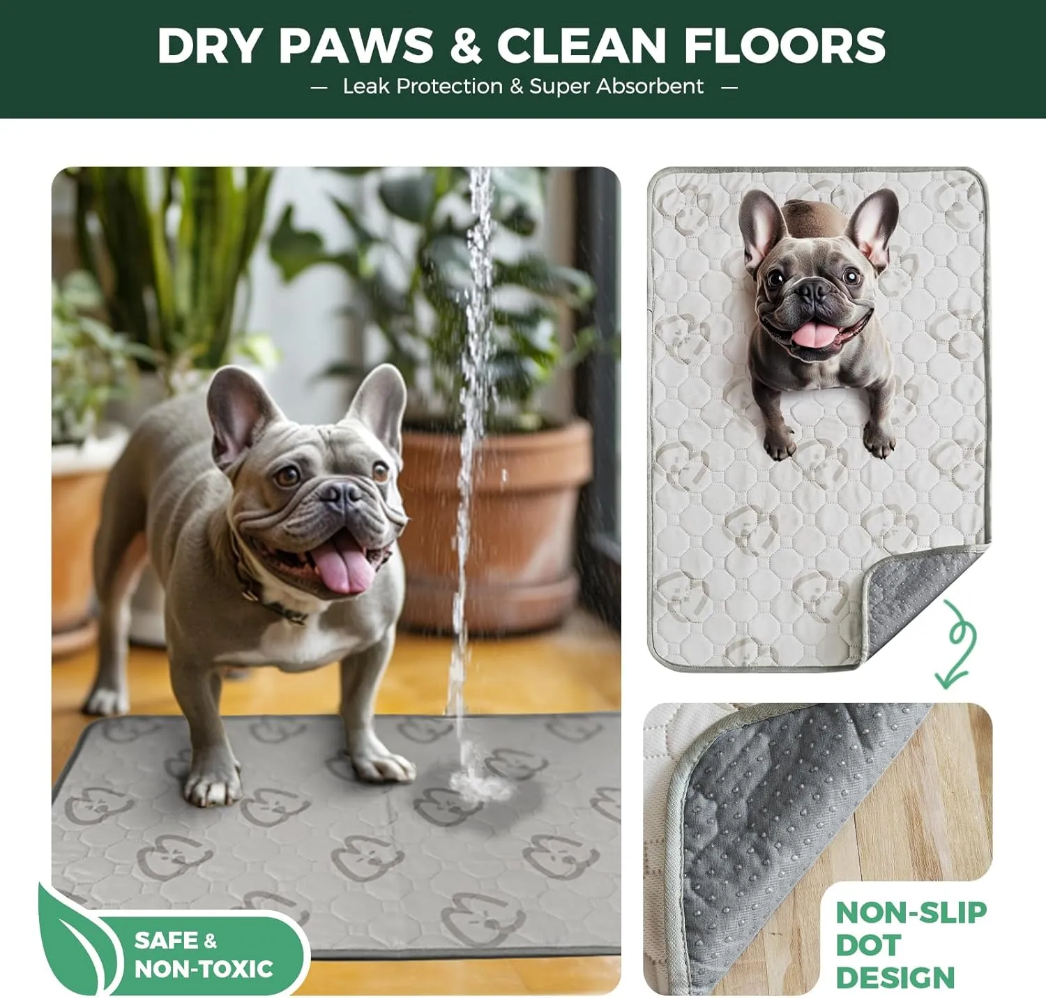 FXW Washable Pee Pads for Dogs, Puppy Pads with Super Absorbent, Specifically Designed for Potty Training, Rectangle, 70" x 30", 2 Packs
