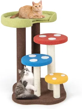 Giantex Cute Cat Tree - 37 Inches Mushroom Cat Tower with 3 Full-Wrapped Sisal Scratching Post, Padded Top Perch, Washable Mat, Multi-Level Cat Activity Tree for Indoor Cats Kitten