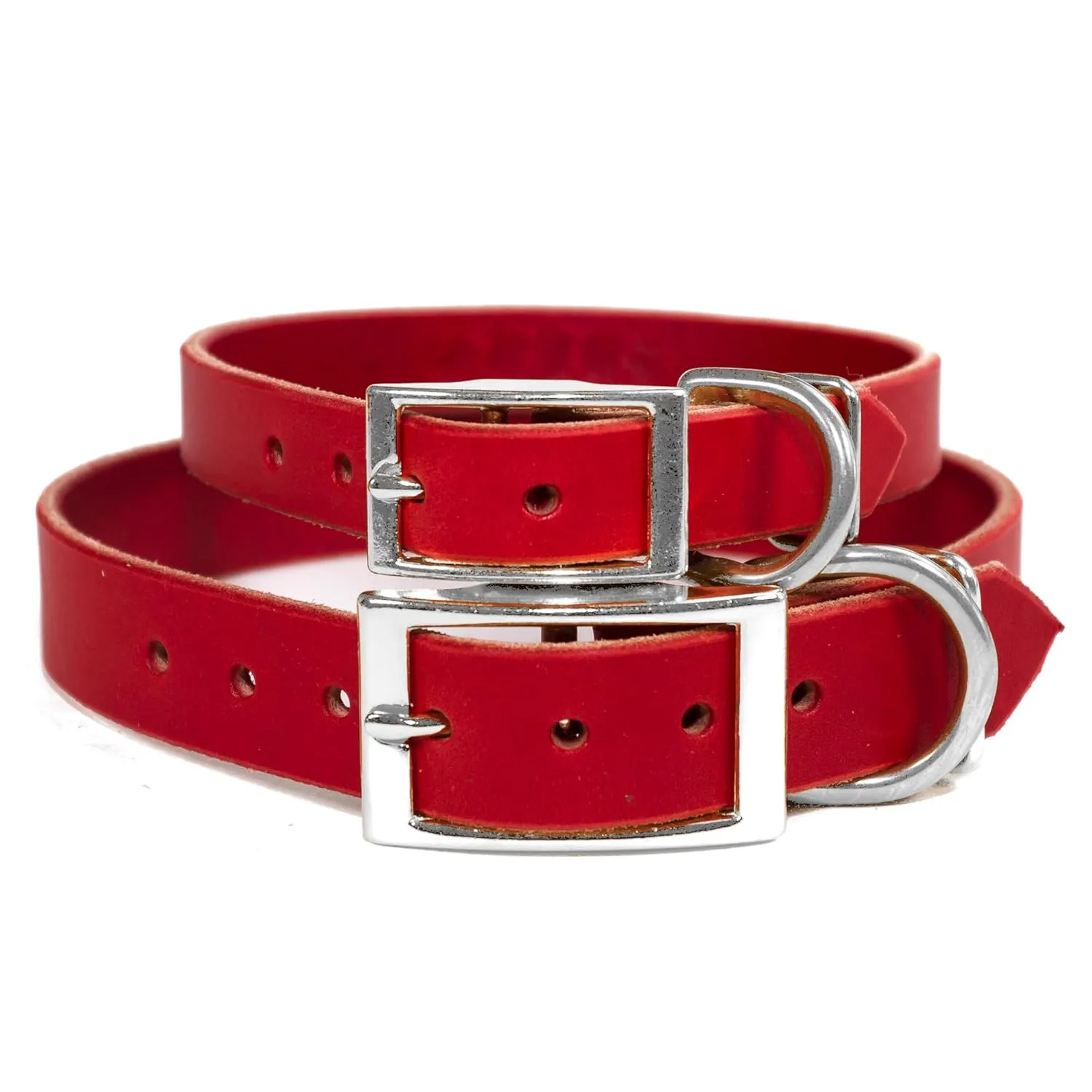 Handmade Personalized Studded Leather Dog Collar, Stainless Steel Nameplate and Round ID Tag (Red)