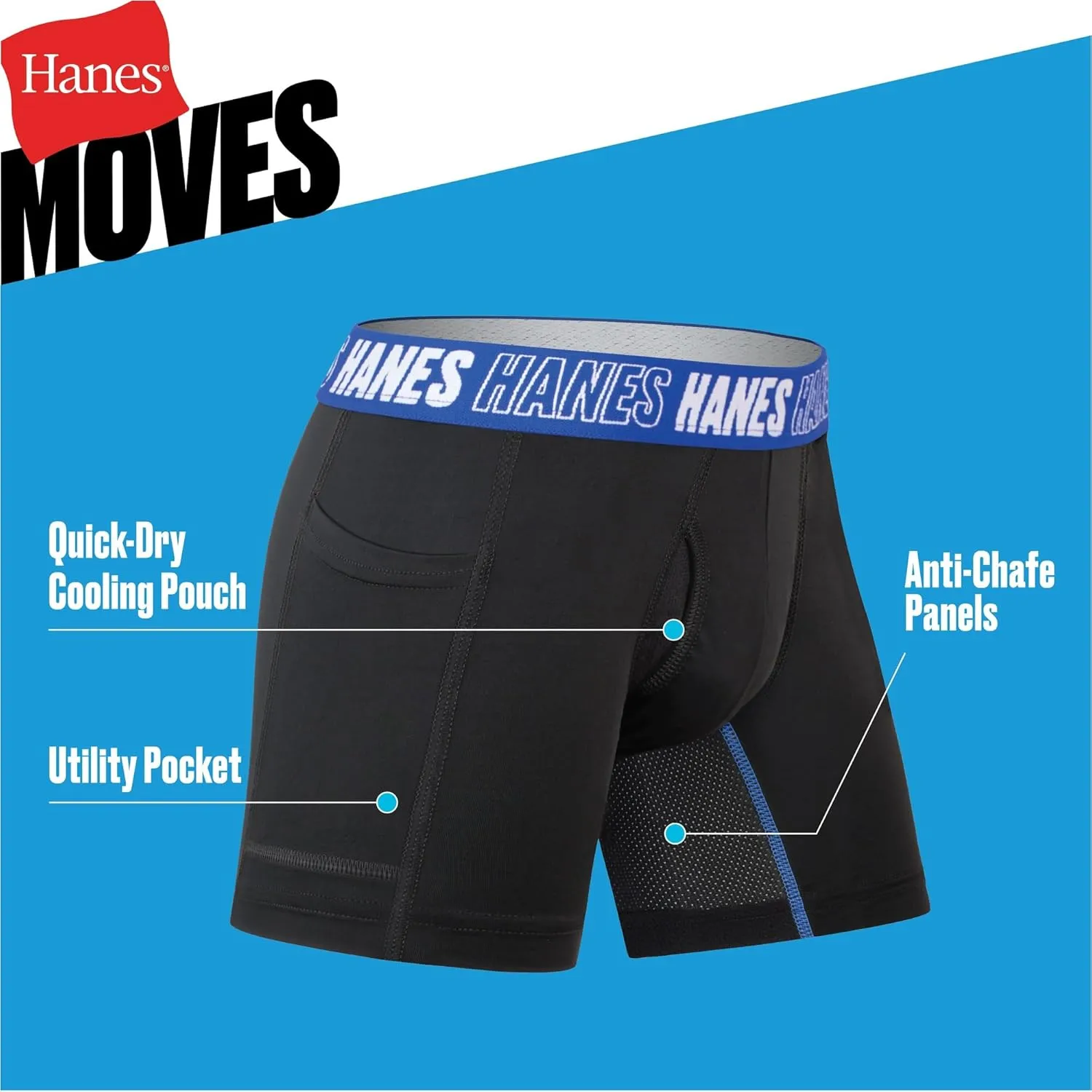 Hanes Boys' Moves Underwear Anti Chafe Boxer Briefs, 6-Pack