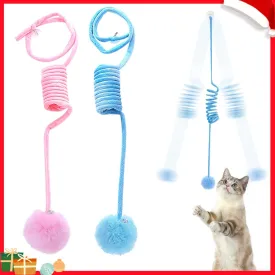 Hanging Plush Cat Toy Ball, Interactive Cat Toys for Indoor Cats with Bell, Cat Springs to Keep Them Busy/Reduce Boredom, 80 Inch-Upgraded (Blue Pink)