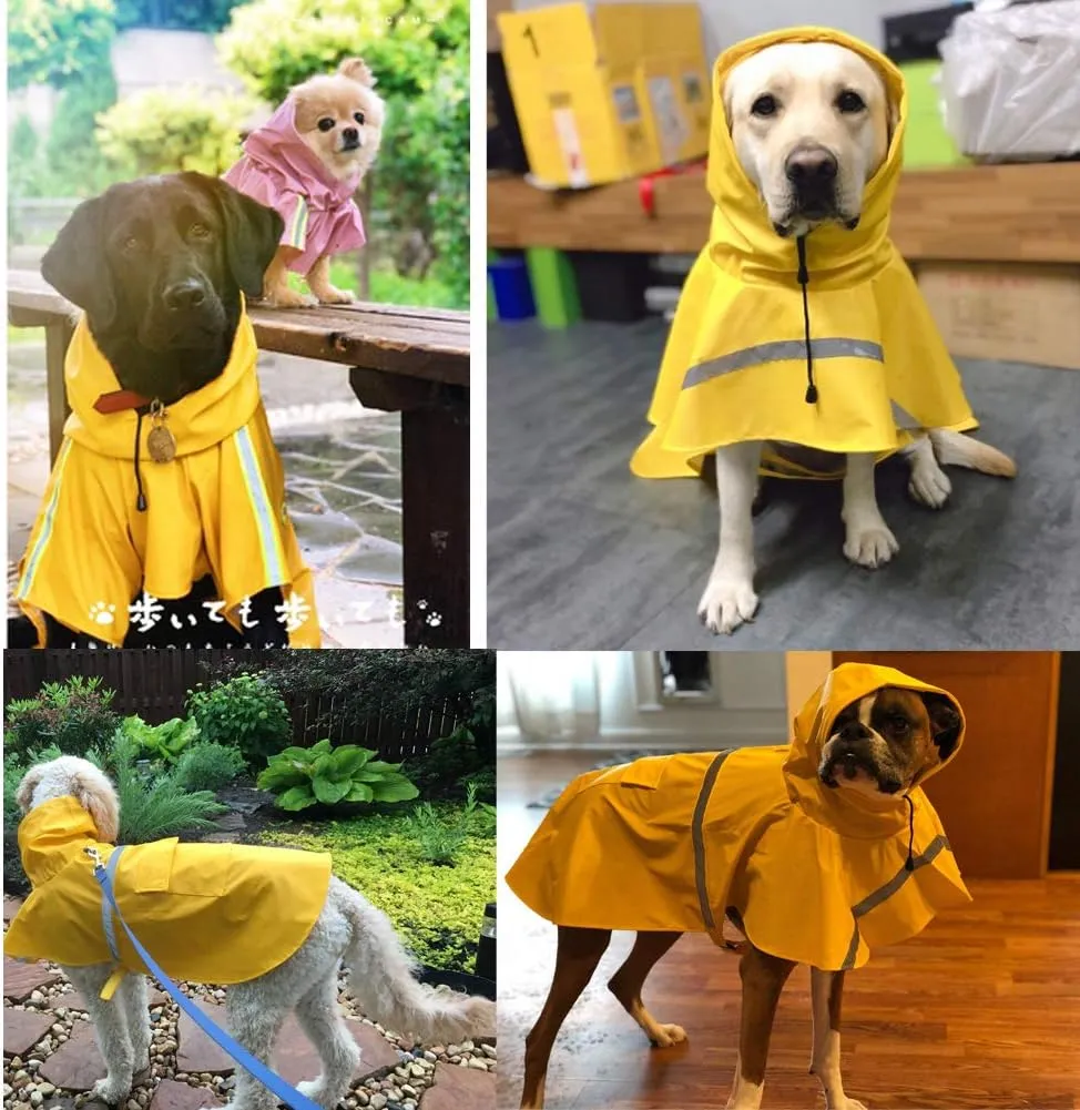 HAPEE Dog Raincoats for Large Dogs with Reflective Strip Hoodie,Rain Poncho Jacket for Dogs