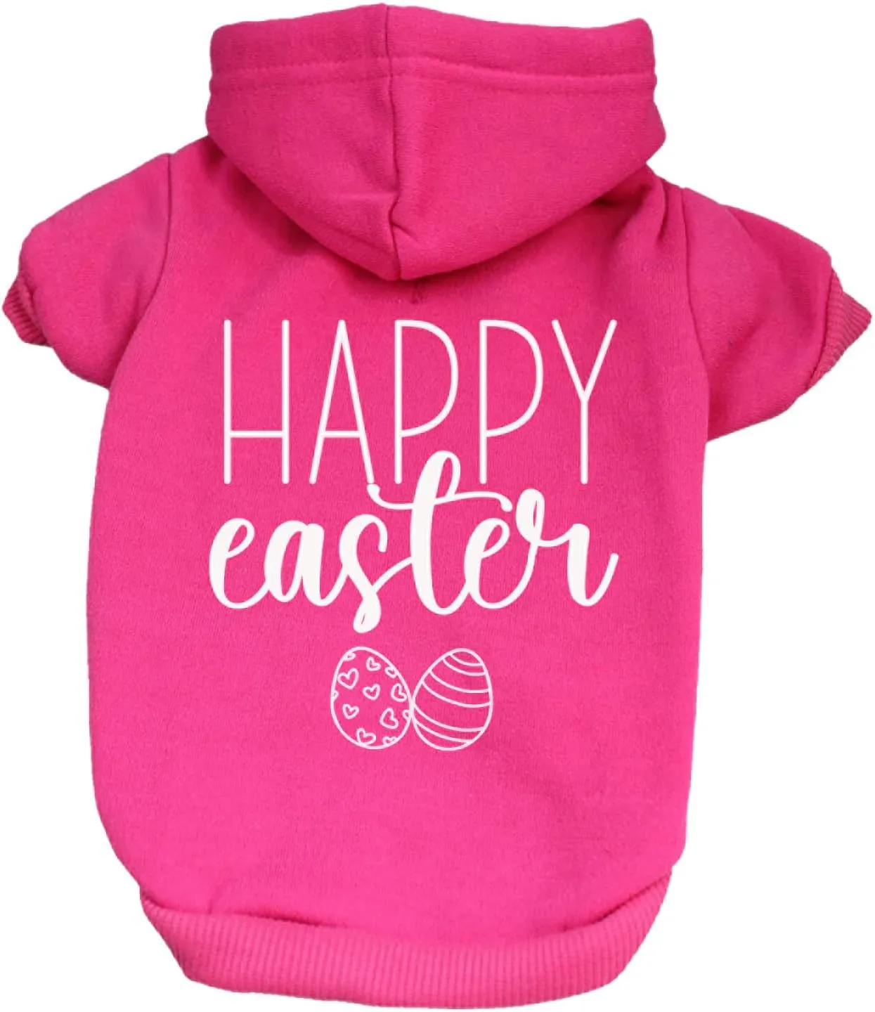 Happy Easter Dog Hoodie Fleece Lined Pullover Sweatshirt with Leash Hole (Hot Pink, X-Large 1216)
