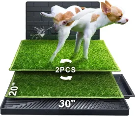 Hompet Dog Potty for Indoor or Porch, 2 Pcs Artificial Grass Training Pads with Pee Baffle, Reusable , Alternative to Puppy Pads, Portable Dog Litter Box for Small/Medium Dogs