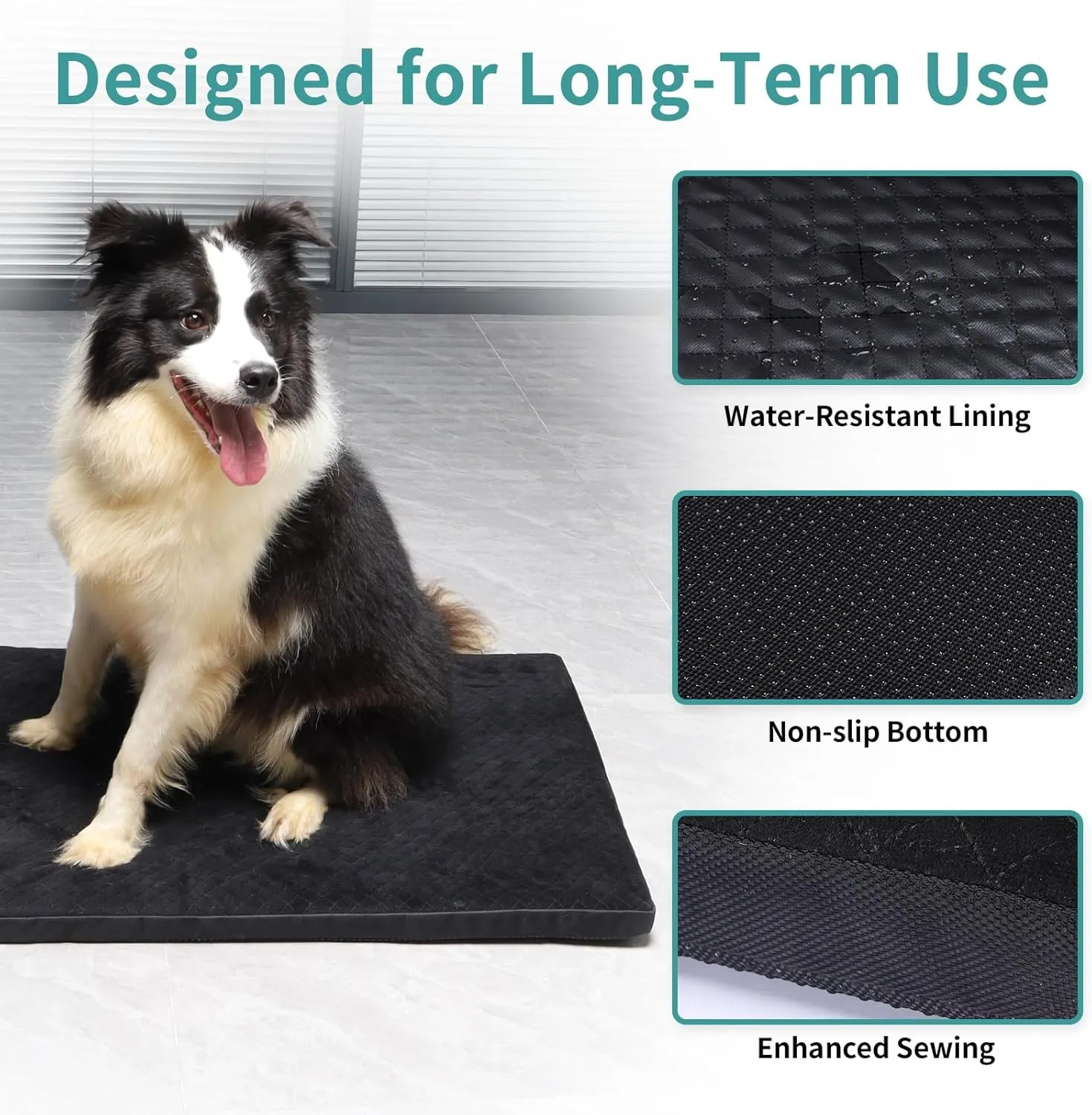 Indestructible Dog Beds, Chew Proof Dog Crate Pad for Aggressive Chewer, Washable Cover Quilted Dog Mat for Crate,Non-Slip Bottom Kennel Pad, Durable Dog Beds for Puppy (Black, 35"x23")