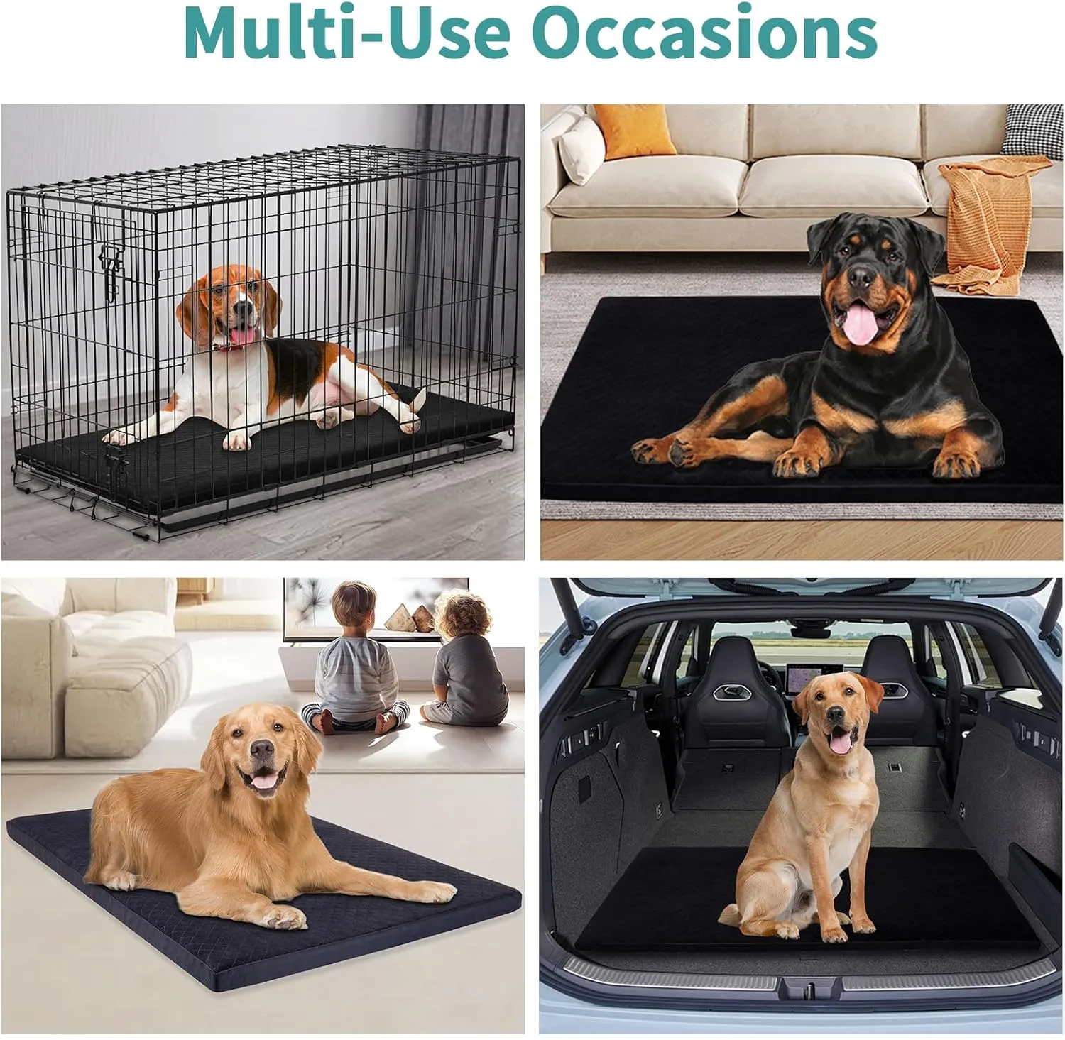 Indestructible Dog Beds, Chew Proof Dog Crate Pad for Aggressive Chewer, Washable Cover Quilted Dog Mat for Crate,Non-Slip Bottom Kennel Pad, Durable Dog Beds for Puppy (Black, 35"x23")