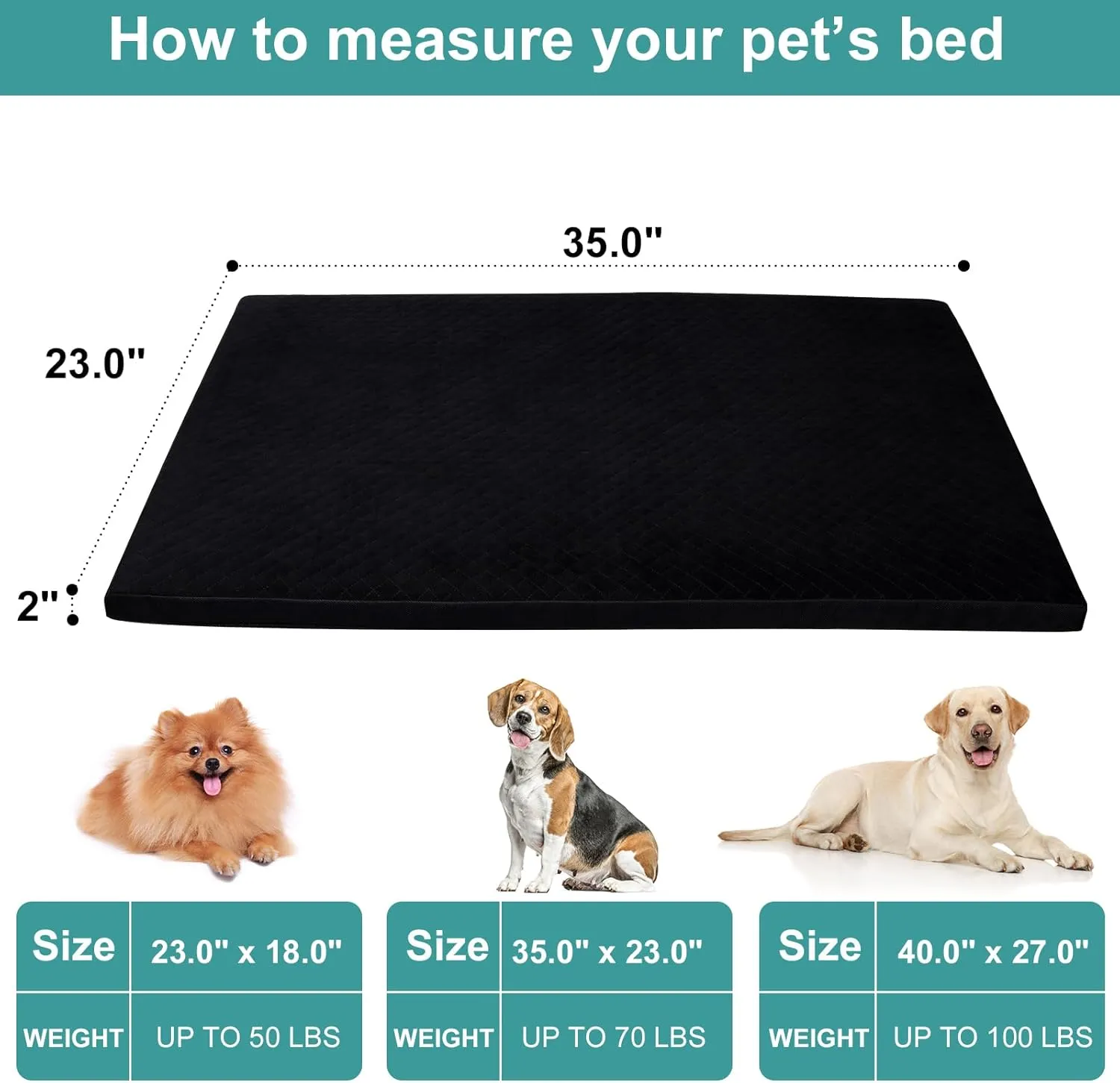 Indestructible Dog Beds, Chew Proof Dog Crate Pad for Aggressive Chewer, Washable Cover Quilted Dog Mat for Crate,Non-Slip Bottom Kennel Pad, Durable Dog Beds for Puppy (Black, 35"x23")
