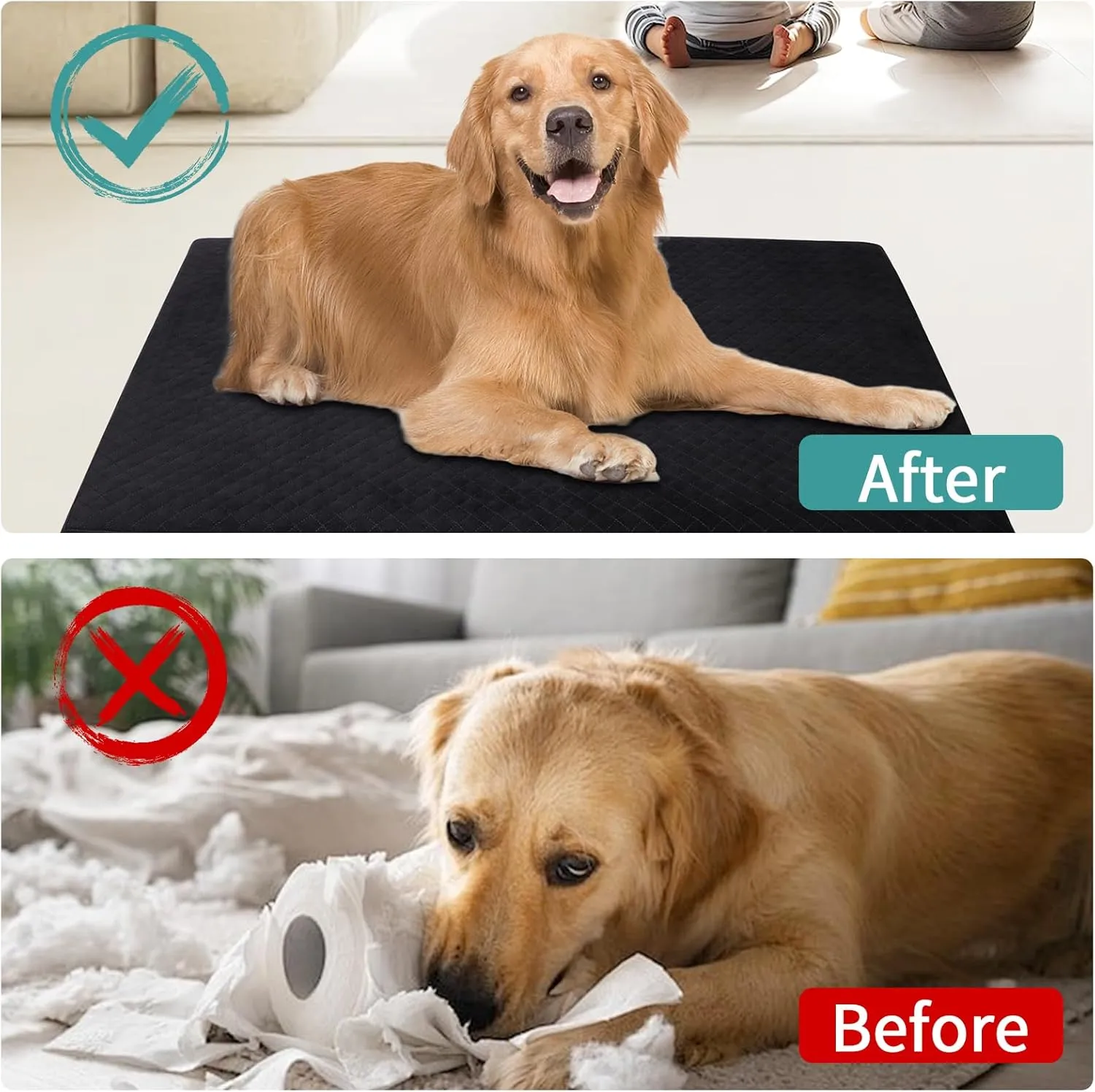 Indestructible Dog Beds, Chew Proof Dog Crate Pad for Aggressive Chewer, Washable Cover Quilted Dog Mat for Crate,Non-Slip Bottom Kennel Pad, Durable Dog Beds for Puppy (Black, 35"x23")