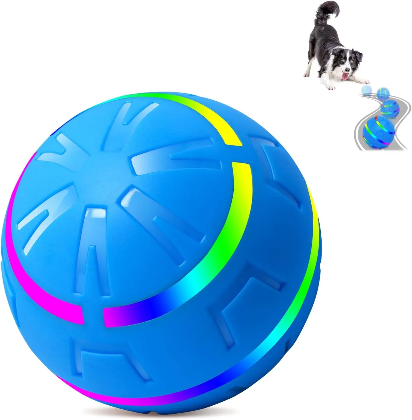 Interactive Dog Toy Ball, Pet Ball with LED Lights, Motion Activated Automatic Rolling Ball Toys for Small, Medium Dogs, USB Rechargeable, Blue