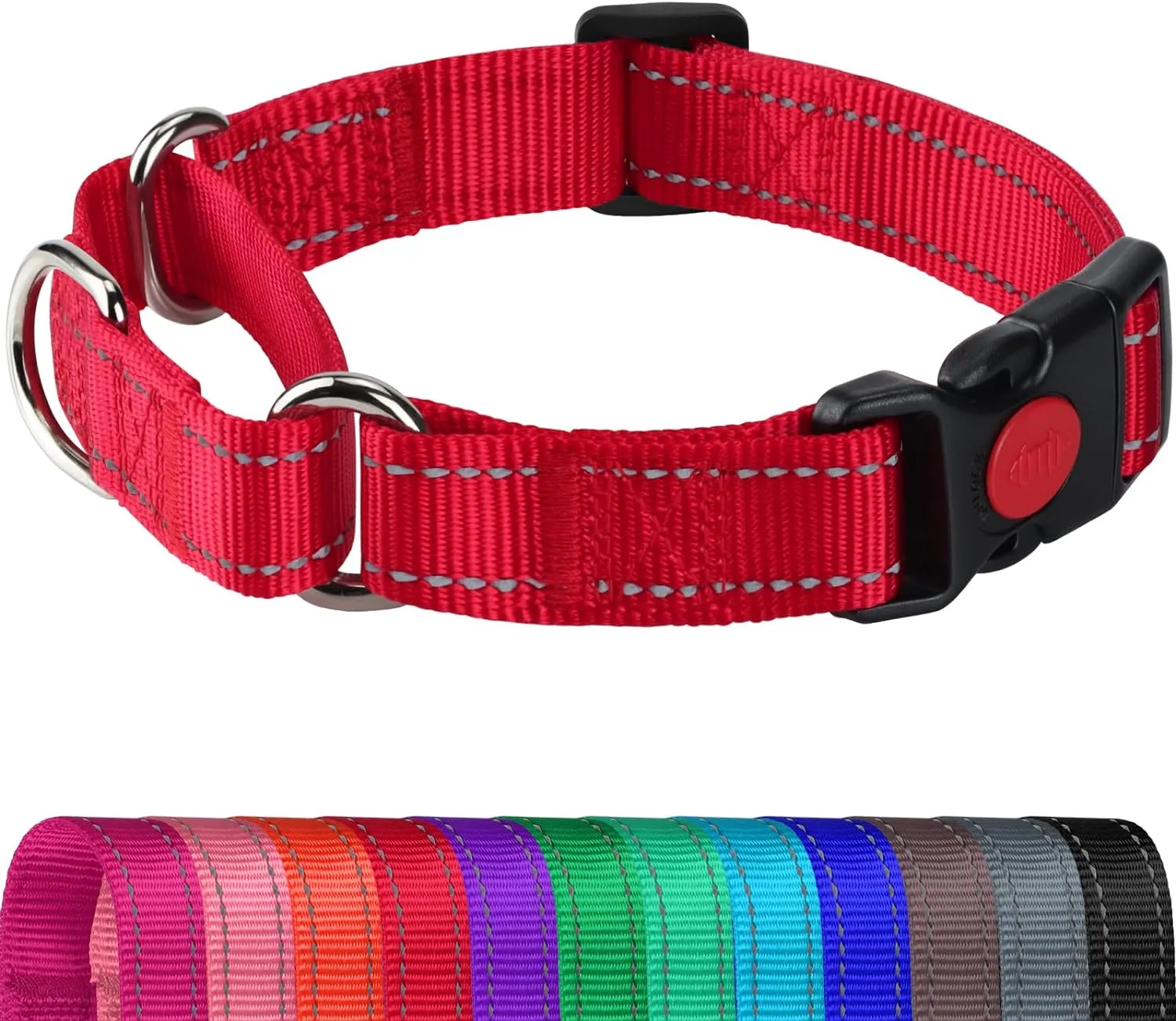 Joytale Martingale Collar for Dogs, Reflective Heavy Duty for Safety, Quick Release Buckle, Adjustable Nylon Collars for Small Dogs Walking Training, Red,S