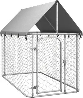 Keep Pets Safe with Outdoor Dog Kennel, Durable Steel and Canopy, Ample Space for Exercise, 78.7"x39.4"x59.1", Silver