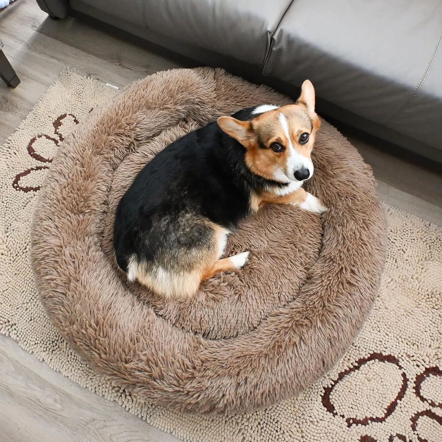 KINGROCK Fluffy Donut Dog Bed- Round Anti Anxiety Dog Bed, Washable and chew Proof for cat Bed, Cozy Calming cat Bed