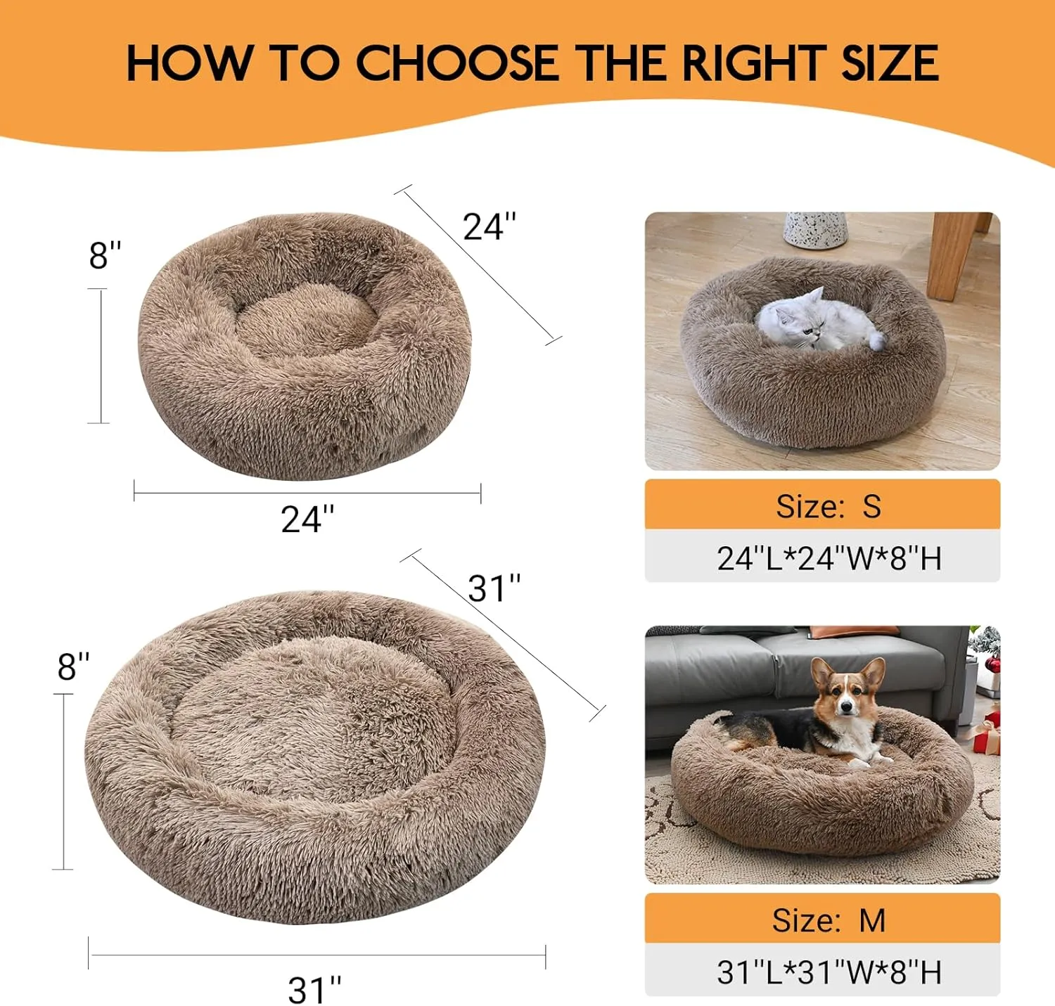 KINGROCK Fluffy Donut Dog Bed- Round Anti Anxiety Dog Bed, Washable and chew Proof for cat Bed, Cozy Calming cat Bed