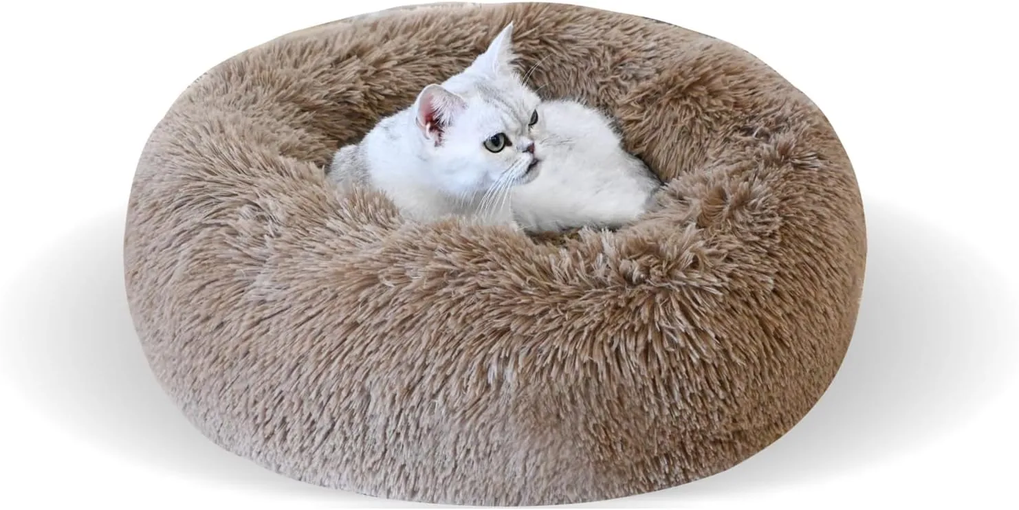 KINGROCK Fluffy Donut Dog Bed- Round Anti Anxiety Dog Bed, Washable and chew Proof for cat Bed, Cozy Calming cat Bed